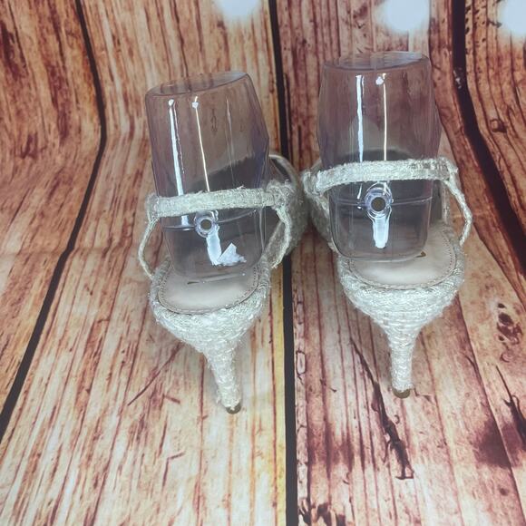 Lulus Steviee ivory cream pointed-toe pumps slingback sz 8.5 faux leather tweed - Picture 3 of 6